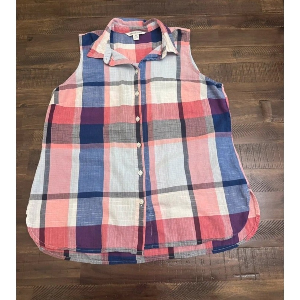 Croft & Barrow Sleeveless Shirt M Multi Excellent Plaid Button Front Blouse